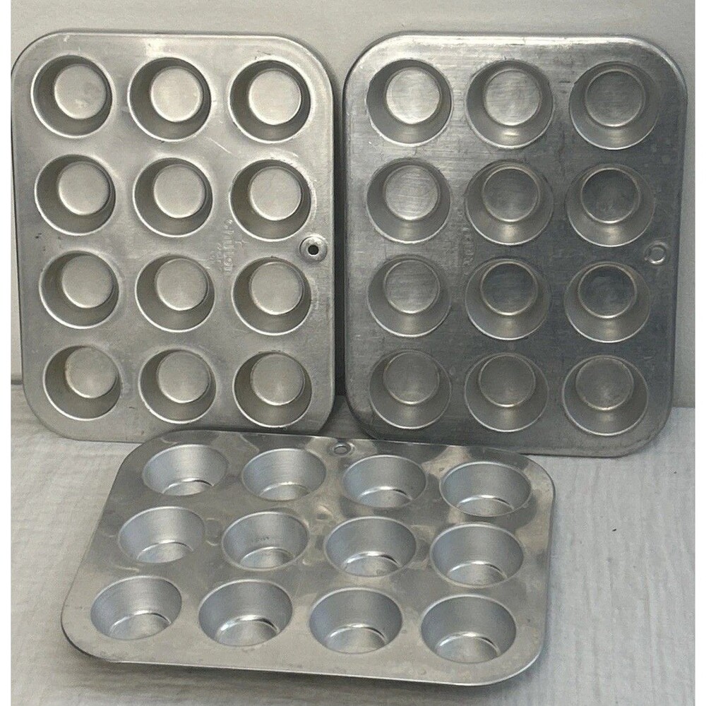 Vintage Chilton Ware Metal Baking Mini Muffin Egg Bite Pan USA Set Of 3 *12 Each